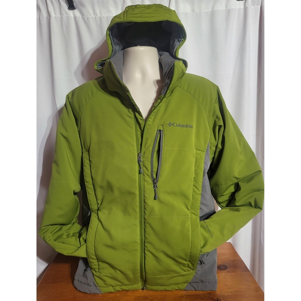 Mens Columbia Omni-Shield Medium M Insulated Hooded Ski Jacket Green Gray Vented